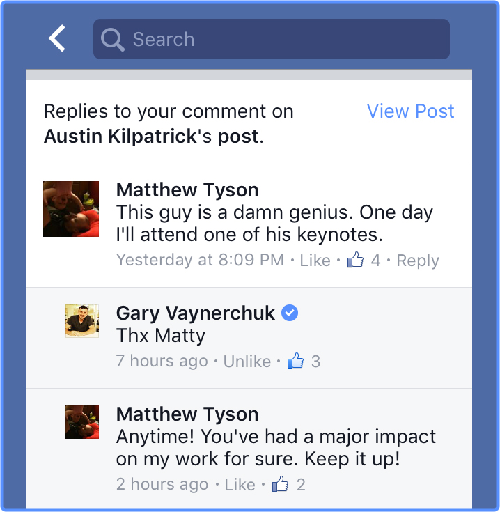 Facebook Comment from Gary Vaynerchuk