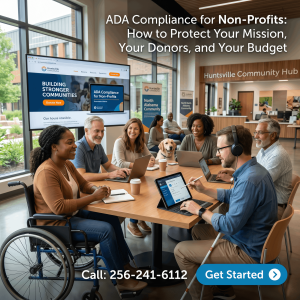 Non-profit team reviewing ADA website accessibility compliance to protect mission and donor relationships